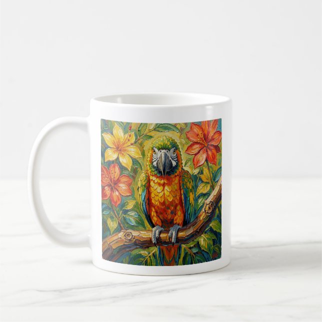 Taza De Café Colorful Parrot and Tropical Flower Personalized (Izquierda)