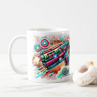 Taza De Café Colorful Retro Pop Art Ray Gun | Futuristic Sci-Fi