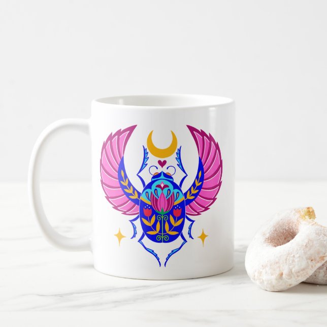 Taza De Café Colorful Scarab folk art coffee mug (Con donut)