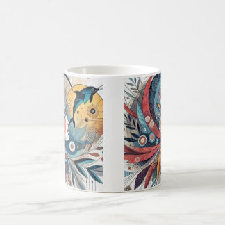 Taza De Café "Colorida abstracta mujer y delfín arte - Artisti