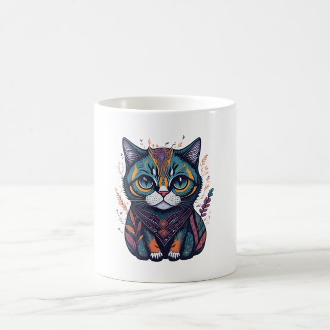 Taza De Café Colorida acuarela Boho Cat Pegatina Set (Centro)