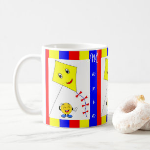 Taza De Café Colorida banda de cometa azul amarilla