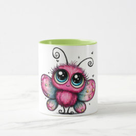 Taza de café colorida con mariposa morada