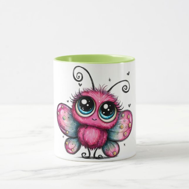 Taza de café colorida con mariposa morada (Centro)