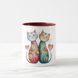 Taza de café colorida con un par de gatitos cariño