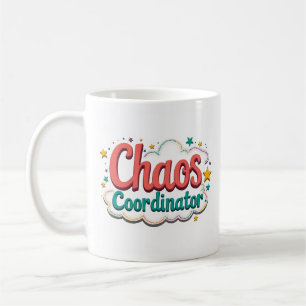 Taza de café colorida coordinadora del caos