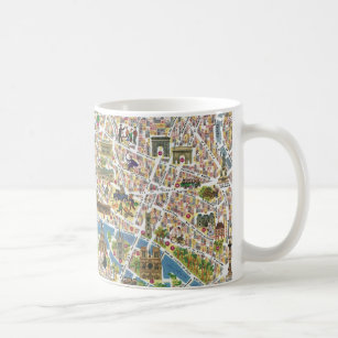 Taza de café colorida del mapa de París del
