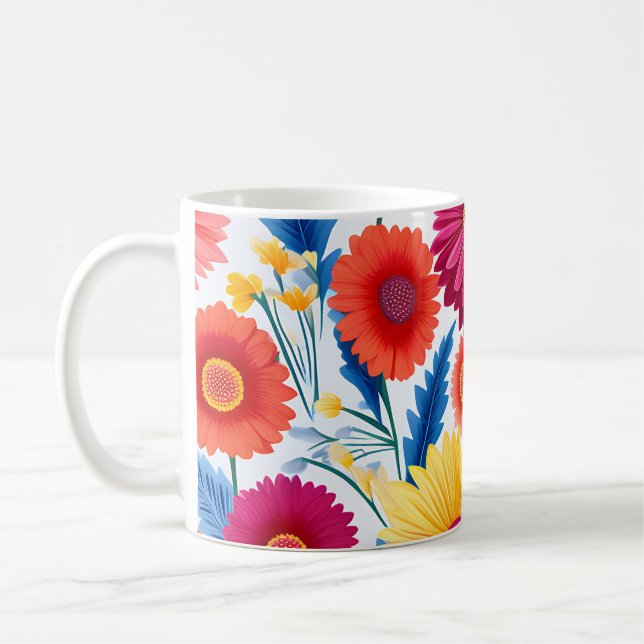 Taza De Café Colorida Gerbera Daisies Floral (Izquierda)