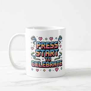 Taza De Café Colorida Retro Pixel Press Start Gamer Celebración