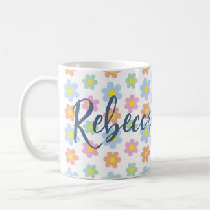 Taza De Café Coloridas flores de hippy pastel con un diseño de 