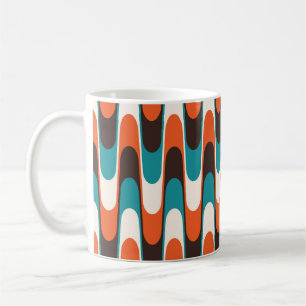 Taza De Café Coloridas Olas Vintage: Elegancia de mediados del
