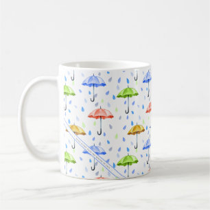 Taza De Café Coloridas paraguas y caídas de lluvia caen