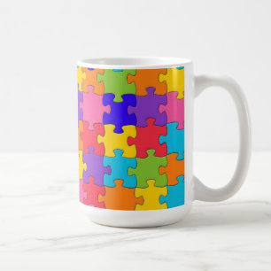 Taza De Café Coloridas piezas de rompecabezas feliz rompecabeza