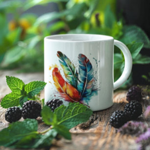 Taza De Café Coloridas plumas nativas norteamericanas acuáticas