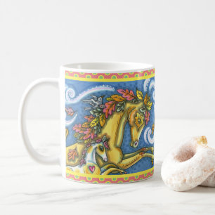 TAZA DE CAFÉ COLORIDAS SALIDAS DE OTOÑO EN CABALLO Y COLOR BLAN