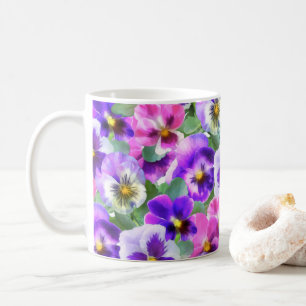 Taza De Café Coloridas violetas modelo de flor de pansy