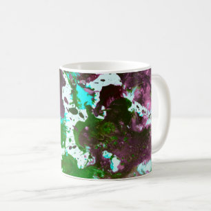 Taza De Café Colorido Abstract Splatter Paint Green y Purple