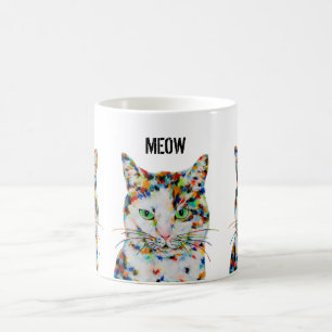 Taza De Café Colorido arte gato Meow Mug