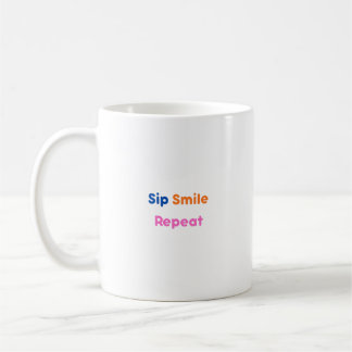 Taza De Café Colorido "Bebe, Sonríe, Repite" Tipografía Linda C