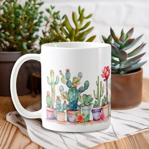 Taza De Café Colorido Cacti Potado Y Suculentos
