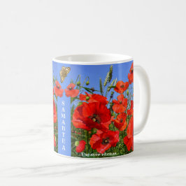 Taza De Café Colorido campo de amapola personalizado