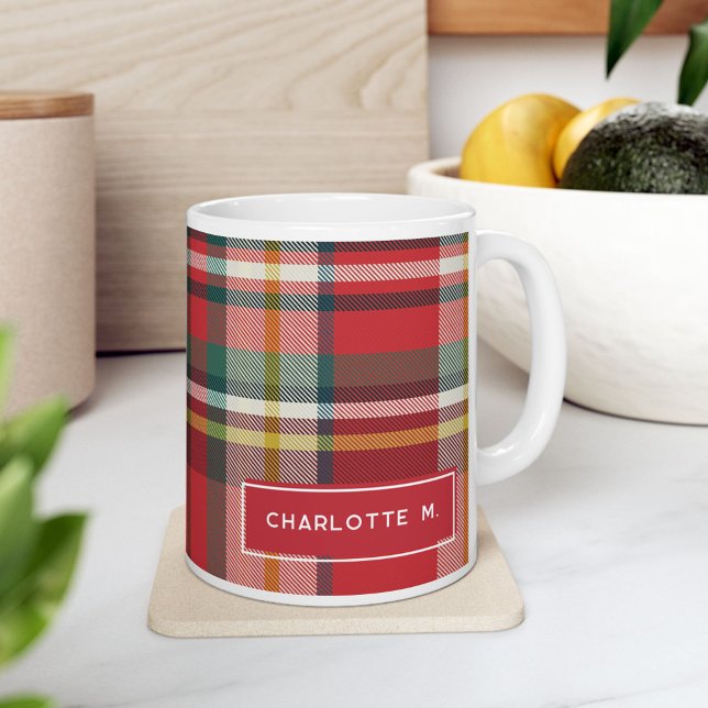 Taza De Café Colorido clásico personalizado (Rustic Plaid Personalized Teachers 11oz Coffee Mug)