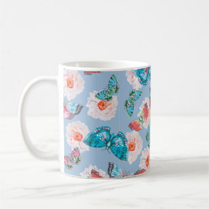 Taza De Café Colorido color de las anémonas y mariposas pastele