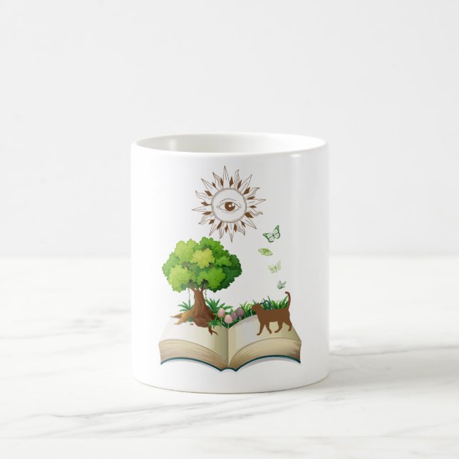 Taza De Café Colorido de libros y gatos (Centro)