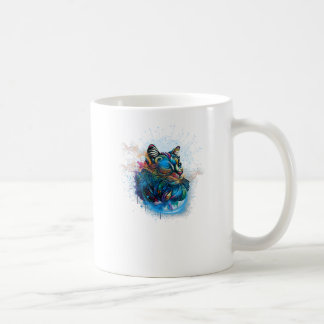 Taza De Café colorido del gato y fondo abstracto