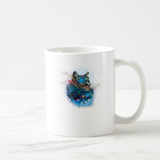 Taza De Café colorido del gato y fondo abstracto (Derecha)