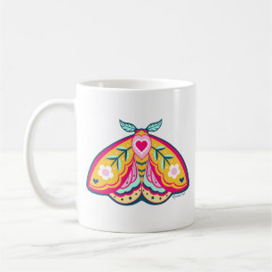 Taza De Café Colorido diseño de polilla de arte folclórico tazó