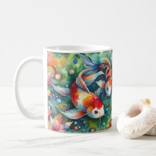 Taza De Café Colorido Koi Fish Whimsical Watercolor Naranja Ver
