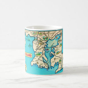 Taza De Café Colorido mapa de Maryland vintage Mug postal