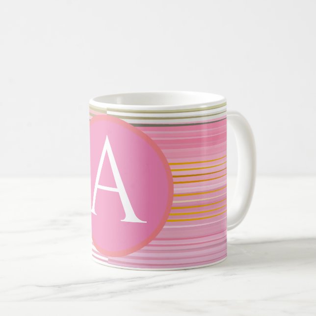 Taza De Café Colorido moderno a rayas monogramado (Anverso derecho)