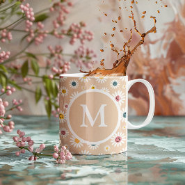 Taza De Café Colorido Monograma Sonriente Daisy personalizado