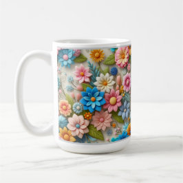 Taza De Café Colorido Pastel 3D Felt Floral Art