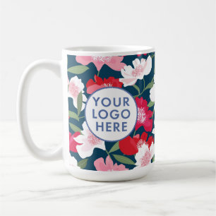 Taza De Café Colorido Patrón Floral Rojo Logotipo de empresa