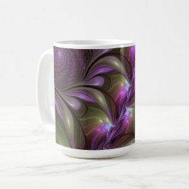 Taza De Café Colorido Resumen Violeta Púrpura Khaki Arte Fracta
