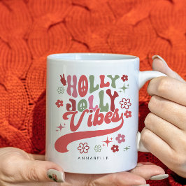 Taza De Café Colorido Retro Groovy Holly Jolly Vibes vacaciones