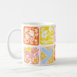 Taza De Café Colorido Tile Floral Botánico Folk Whimsical