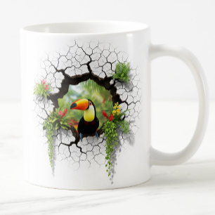 Taza De Café Colorido Toucan Mirando A Través Del Portal De Par