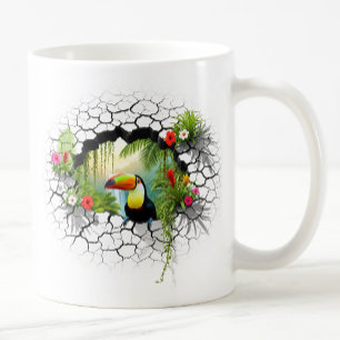 Taza De Café Colorido Toucan Mirando A Través Del Portal De Par