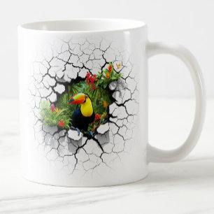 Taza De Café Colorido Toucan Mirando A Través Del Portal De Par