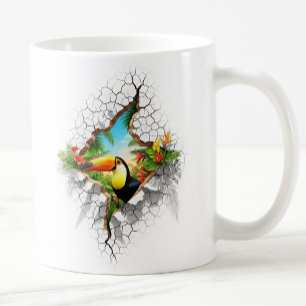Taza De Café Colorido Toucan Mirando A Través Del Portal De Par