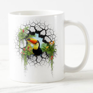 Taza De Café Colorido Toucan Mirando A Través Del Portal De Par