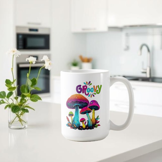 Taza De Café Coloridos hongos psicodélicos Groovy (Groovy Colorful Psychedelic Mushrooms Coffee Mug)