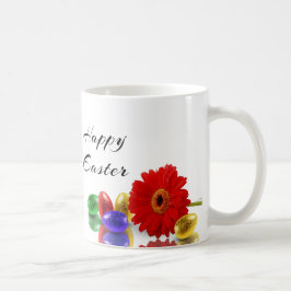 Taza De Café Coloridos huevos felices de Pascua con Gerbera