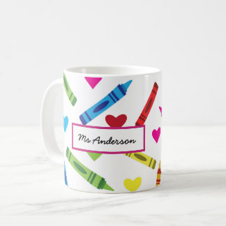 Taza De Café Coloridos Lápices y Corazones Patrón Profesor/a