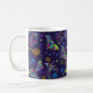 Taza De Café Coloridos murciélagos de neón divertidos de Hallow