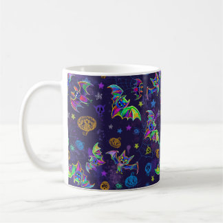 Taza De Café Coloridos murciélagos de neón divertidos de Hallow